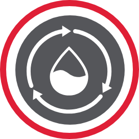 A water droplet surrounded by a circle of arrows.