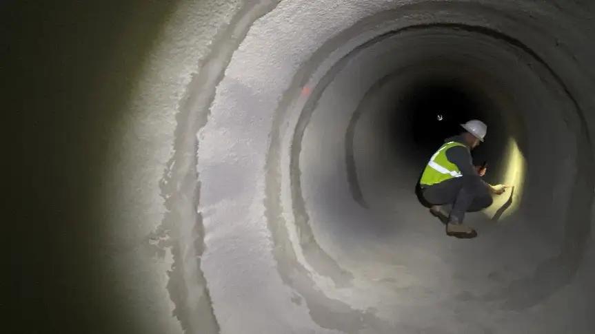 Crew member inspects inside of a SIPP project