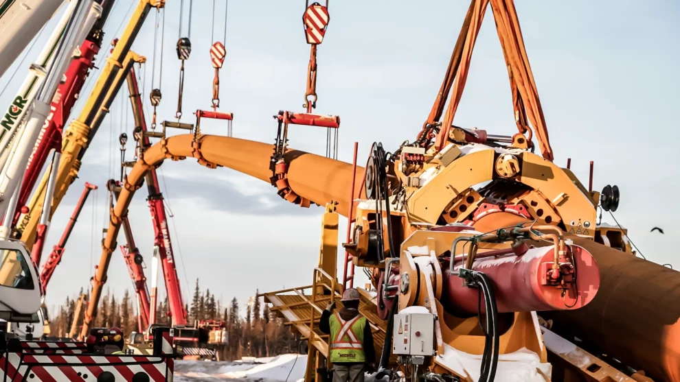 A Direct Pipe machine assists a large diameter pipe into place.