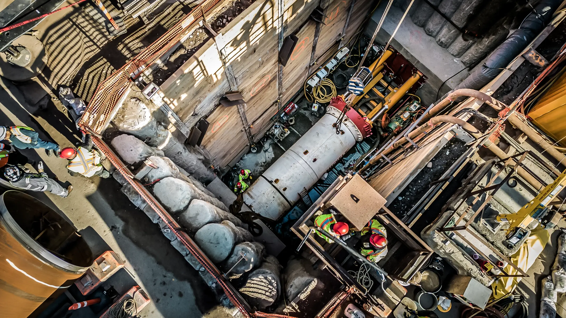A microtunnel boring machine bores a water conveyance pipe in Canada