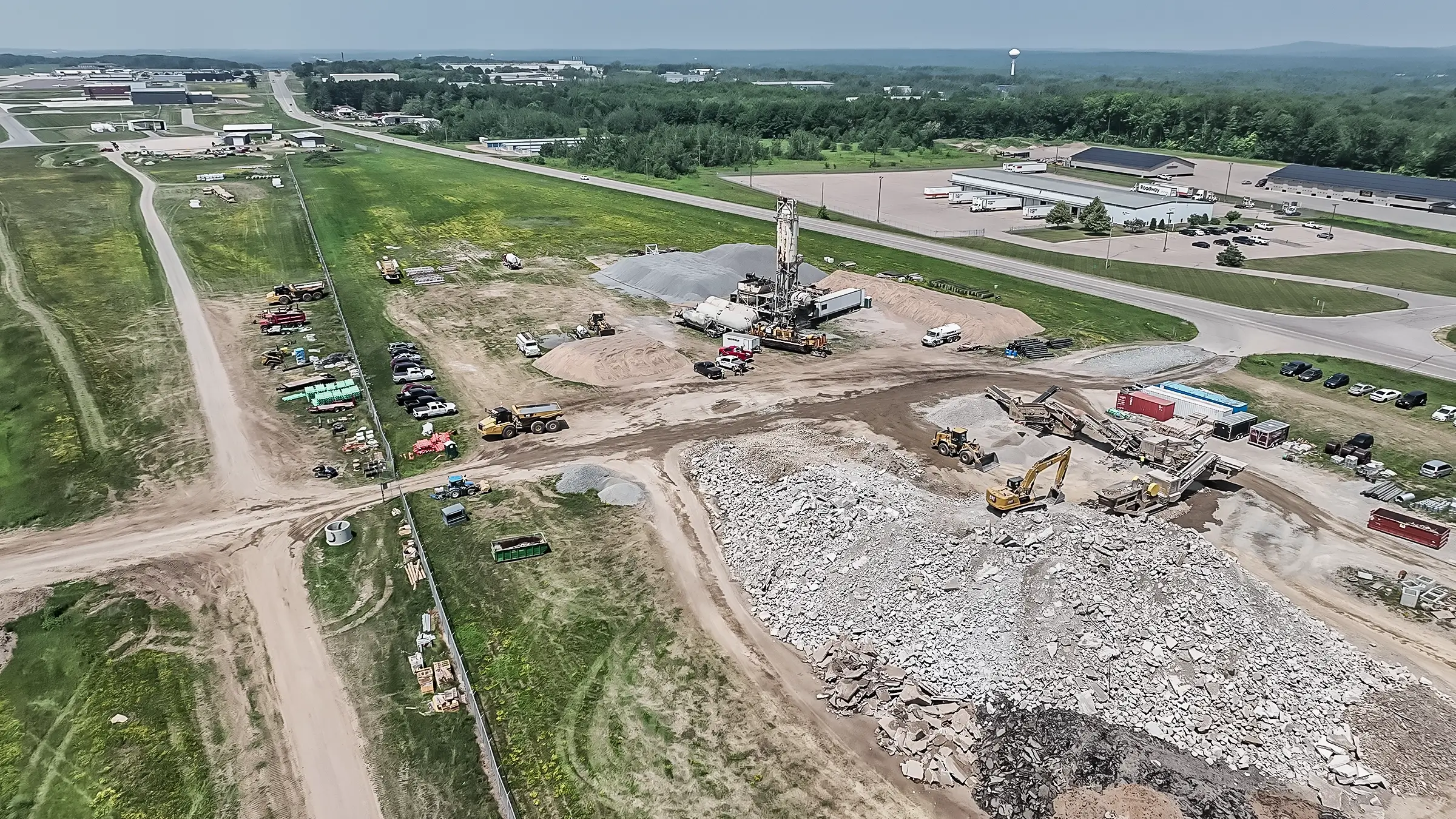 Aggregates are collected for airport paving.